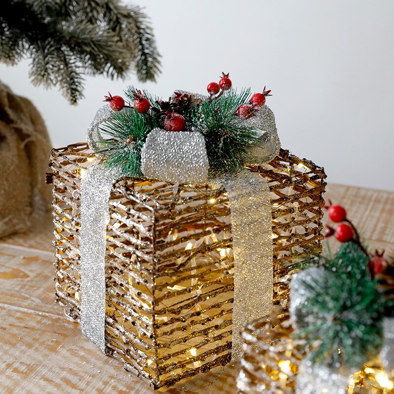 JollyPacks™ Christmas Iron Art Gift Box Three-piece Set Gift Props Christmas ornaments