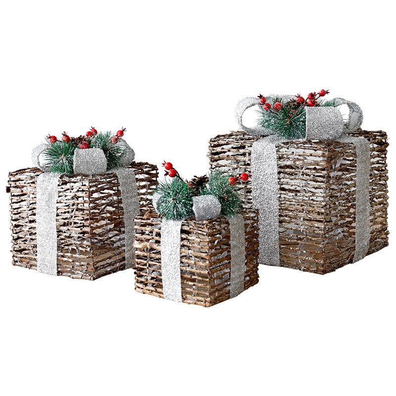JollyPacks™ Christmas Iron Art Gift Box Three-piece Set Gift Props Christmas ornaments