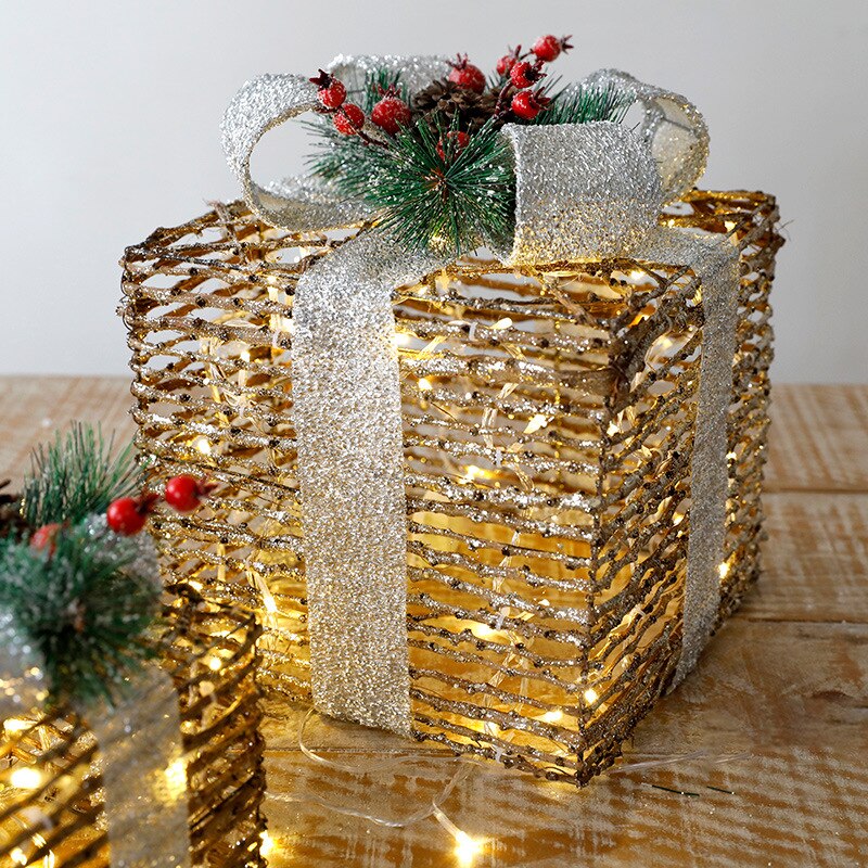 JollyPacks™ Christmas Iron Art Gift Box Three-piece Set Gift Props Christmas ornaments